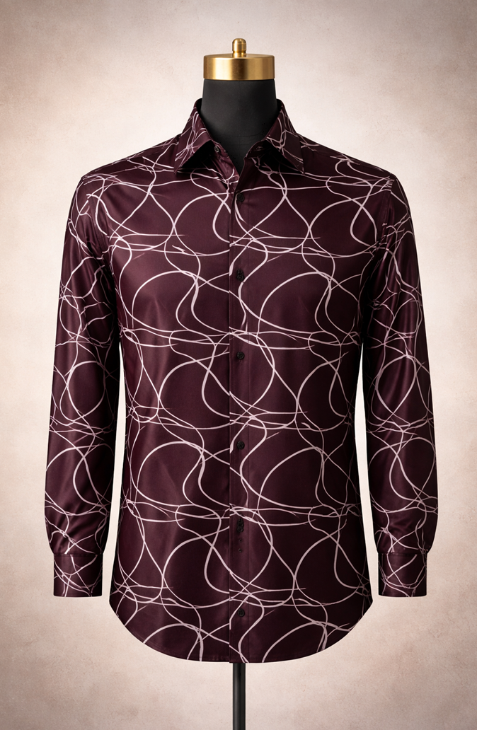 Burgundy Wave Abstract Shirt