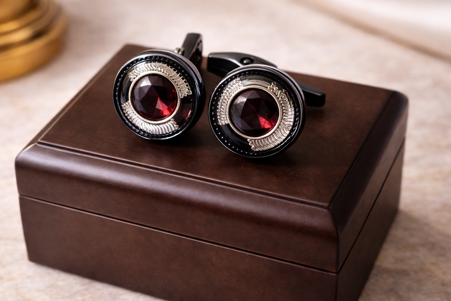 Imperial Garnet Crest Premium Cufflinks view 3