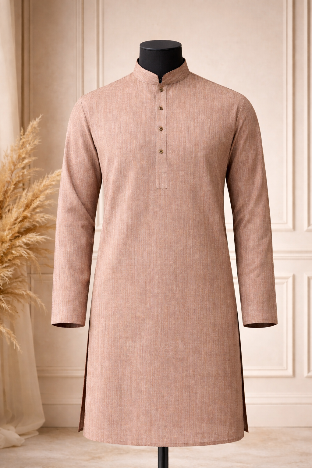 Light Beige-Rose Textured Premium Kurta