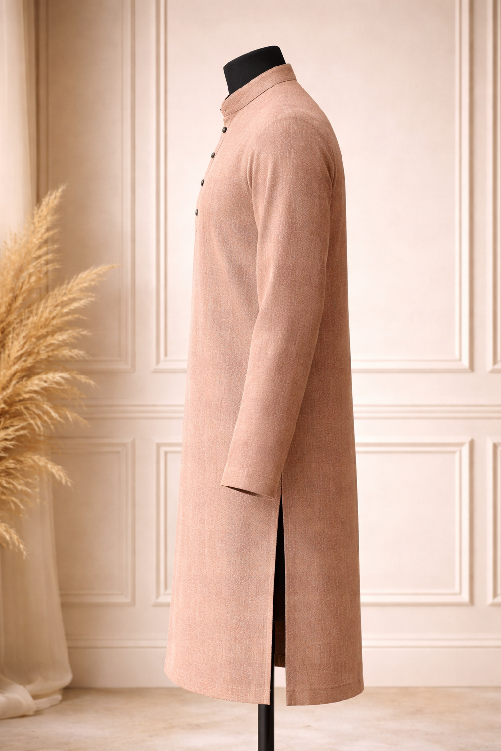 Light Beige-Rose Textured Premium Kurta view 3