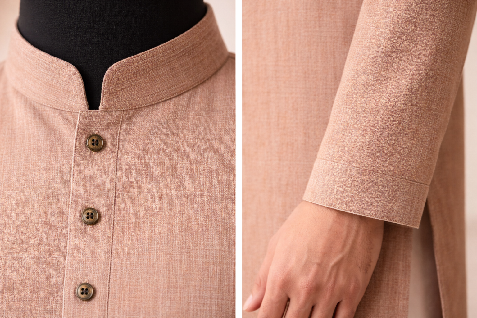 Light Beige-Rose Textured Premium Kurta view 4