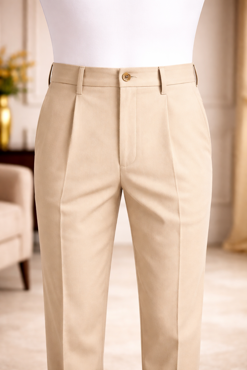 Beige Sovereign Premium Cotton Pleated Trouser view 2