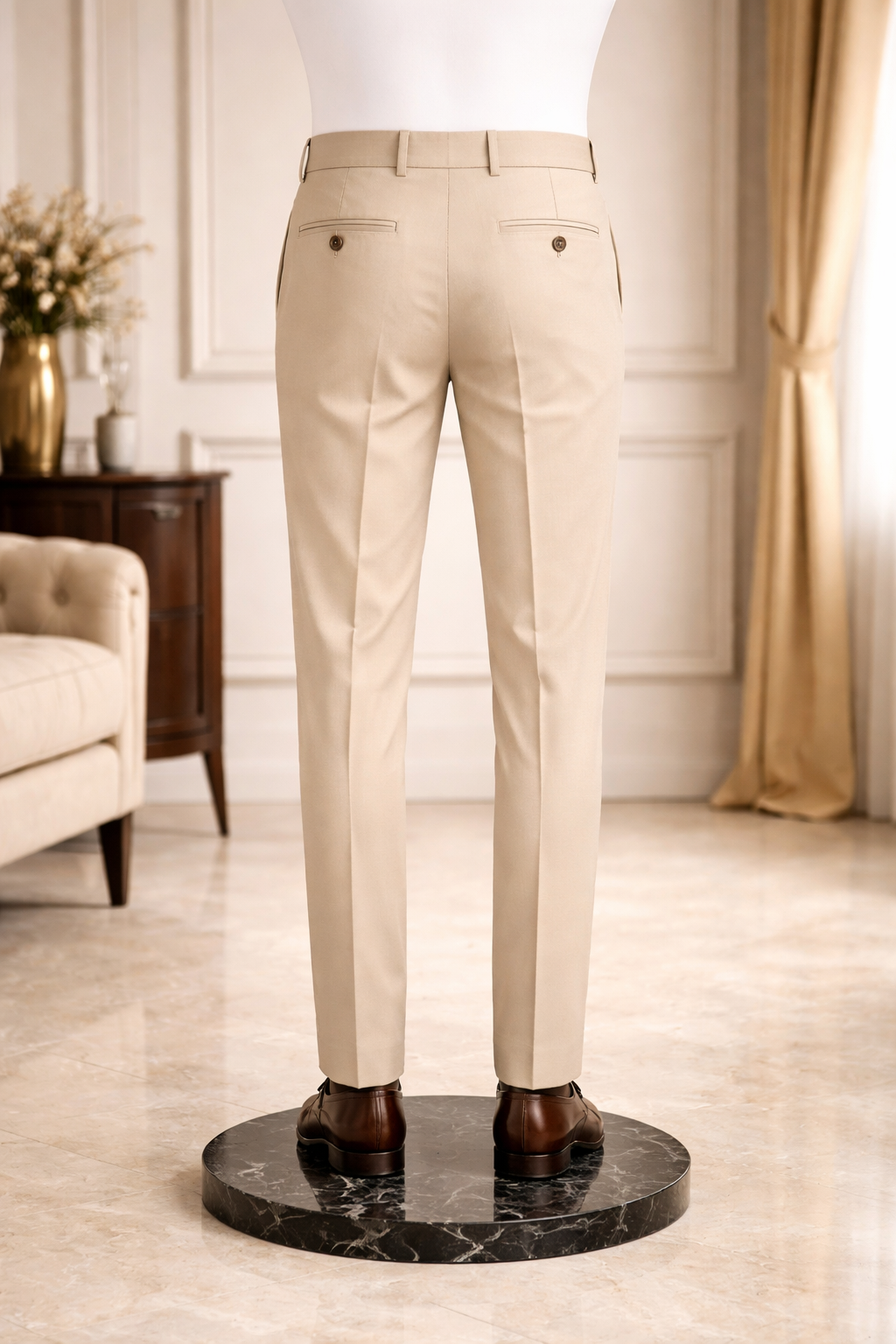 Beige Sovereign Premium Cotton Pleated Trouser view 3