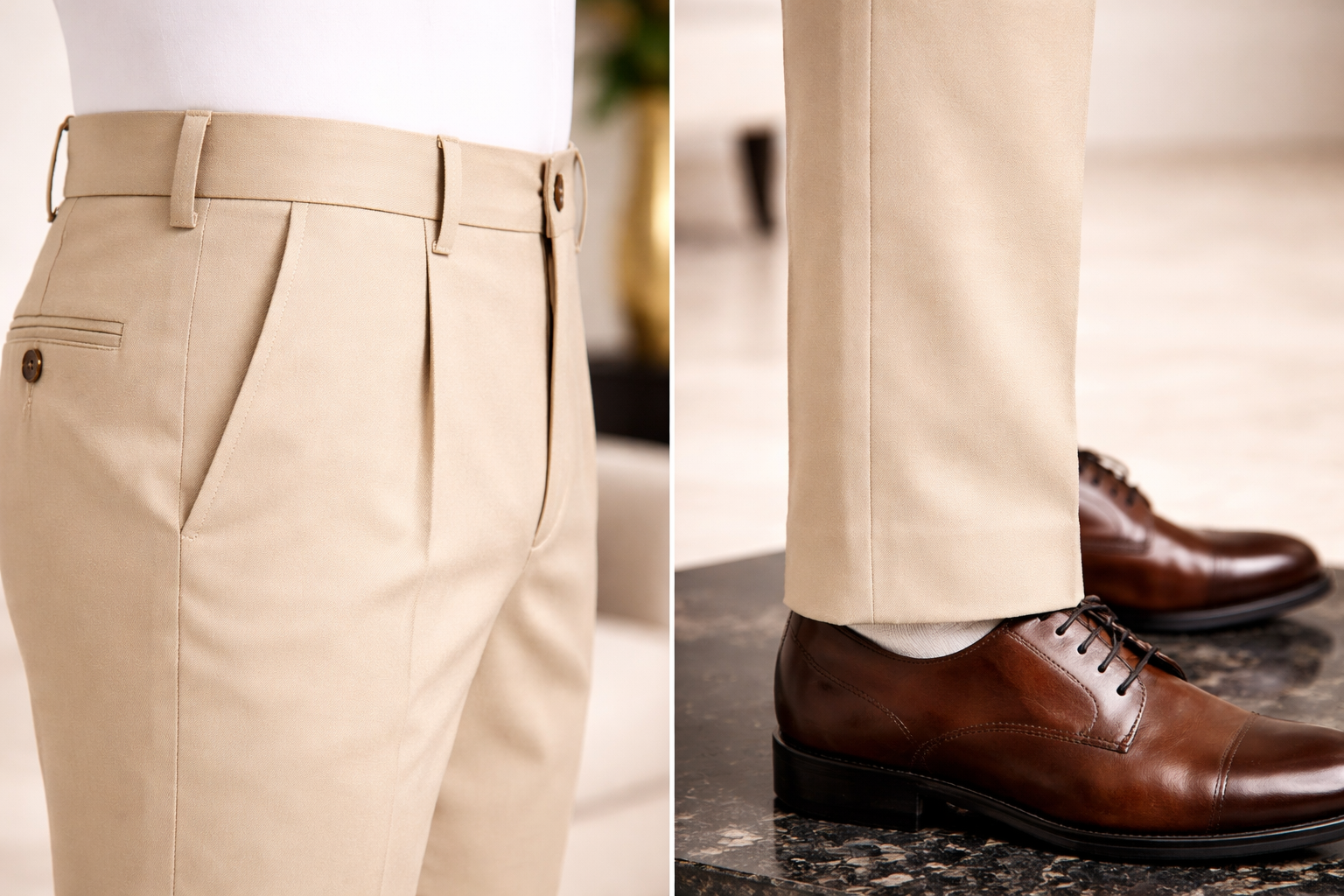 Beige Sovereign Premium Cotton Pleated Trouser view 5