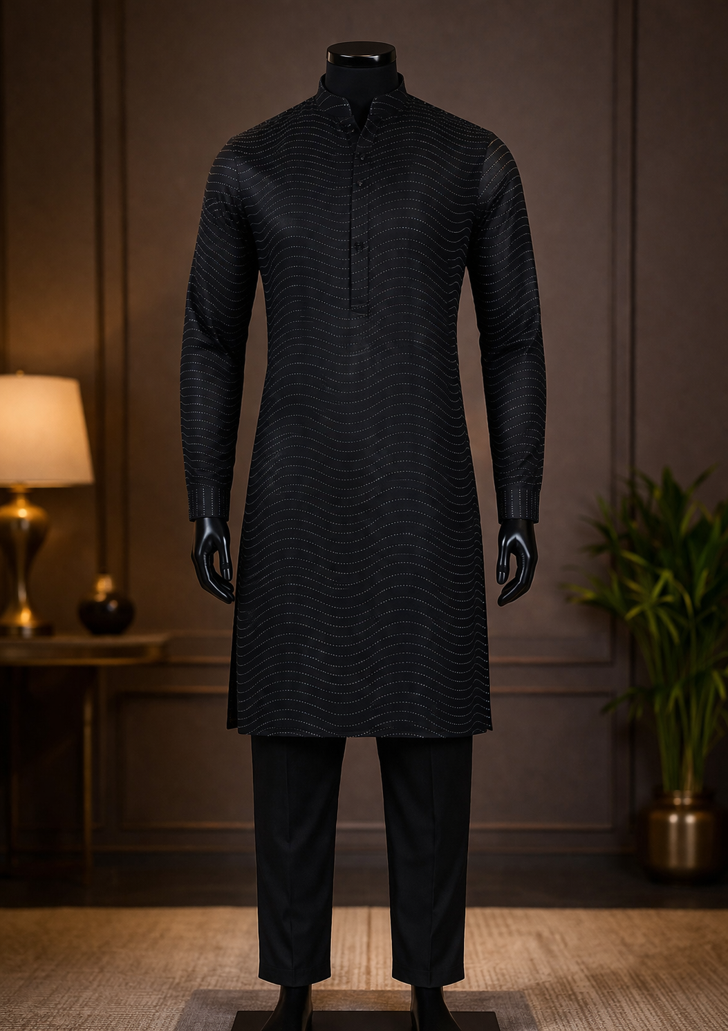 Wavy Black Party Night Kurta Pajama