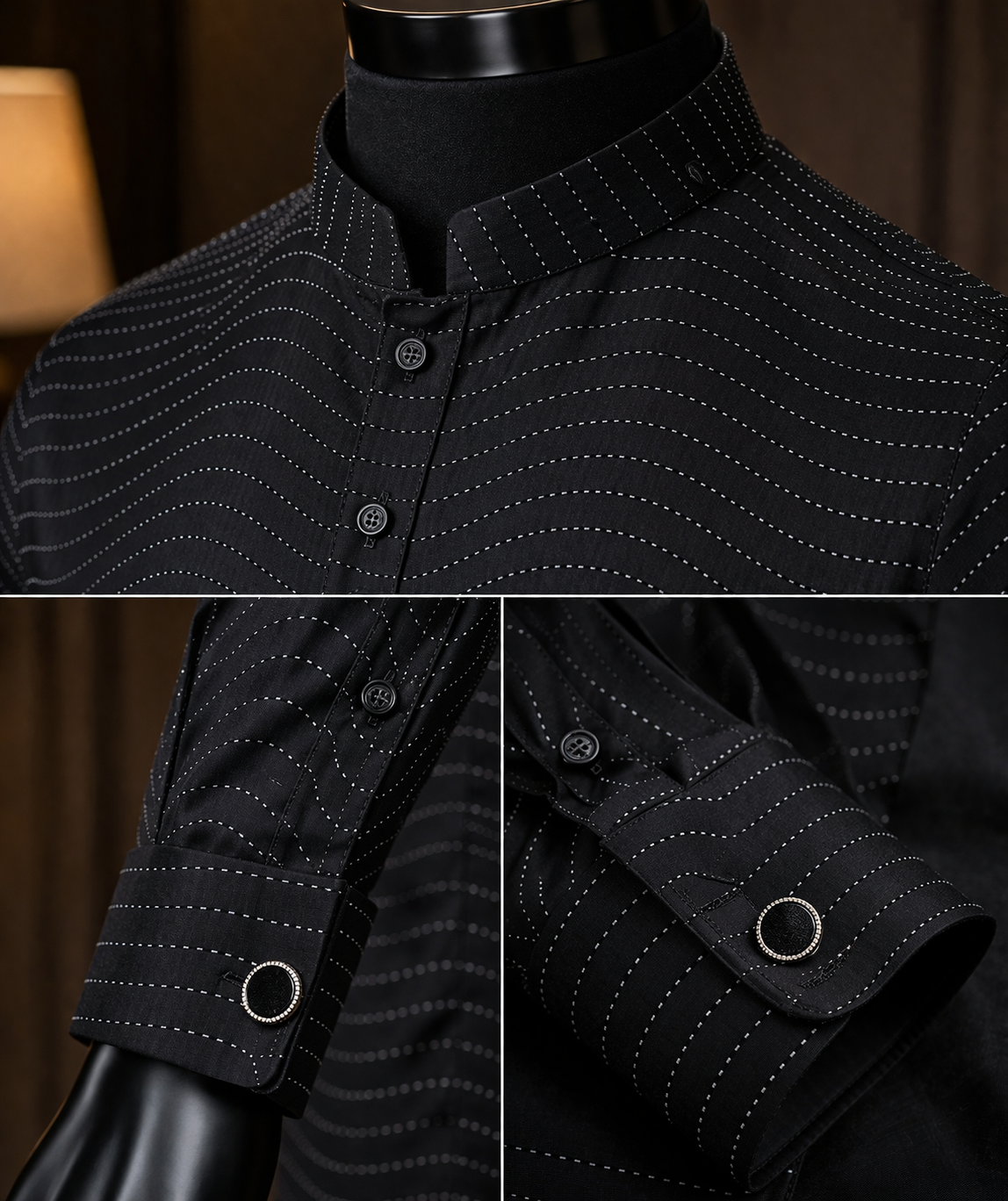 Wavy Black Party Night Kurta Pajama view 3