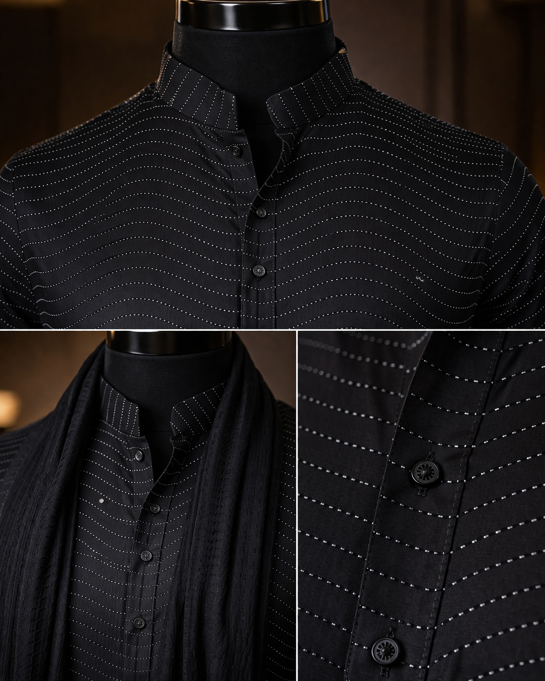 Wavy Black Party Night Kurta Pajama view 4