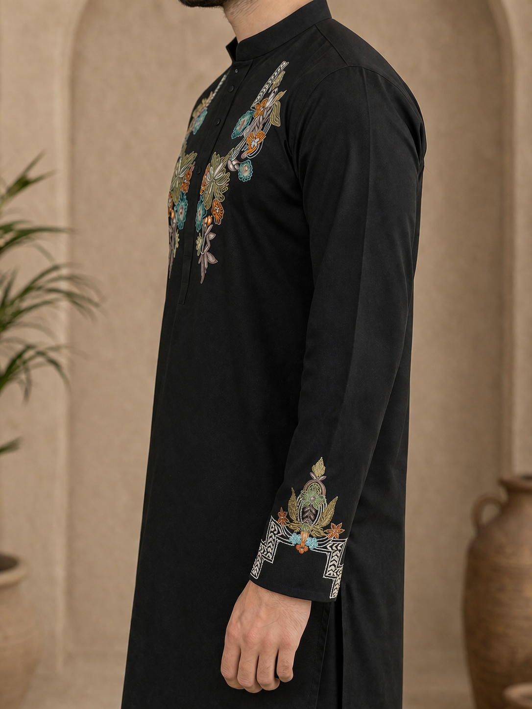 Traditional Embroidered Black Kurta Pajama view 2