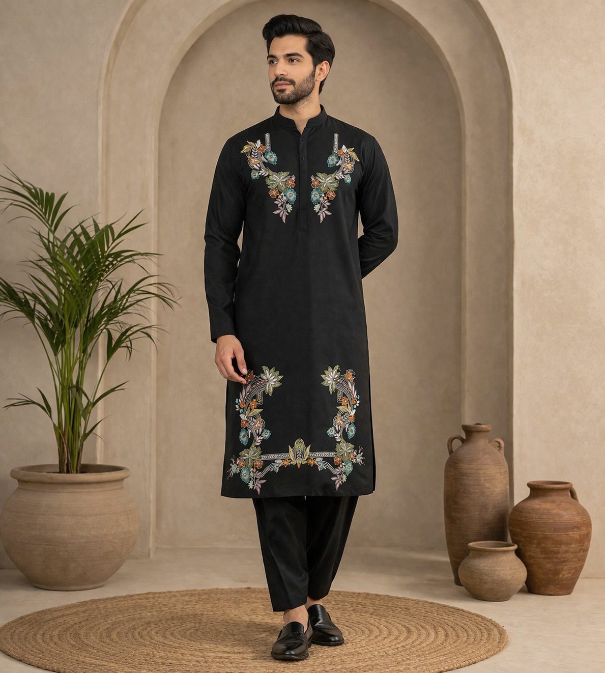 Traditional Embroidered Black Kurta Pajama view 4