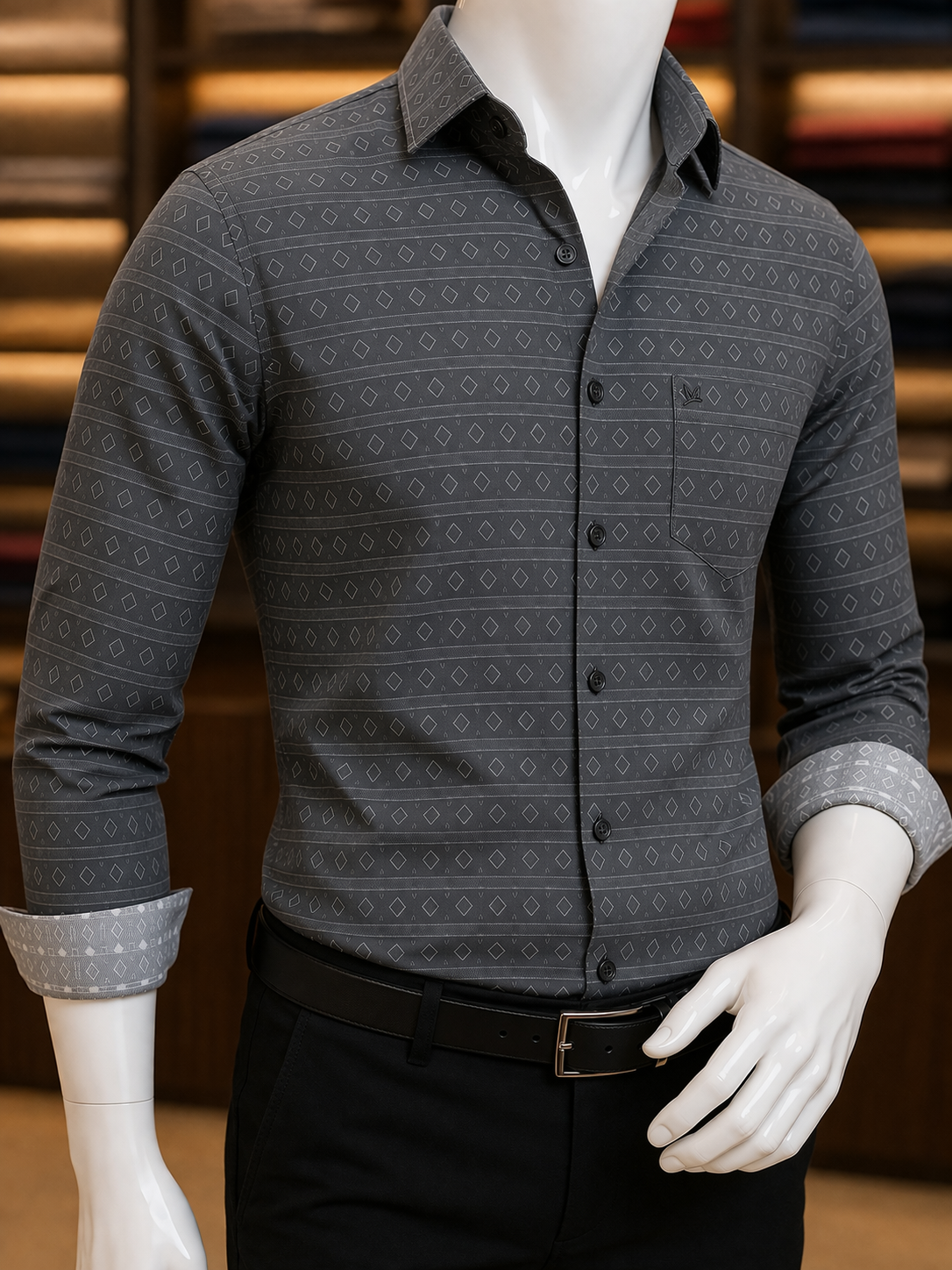 Charcoal Geometric Print Shirt