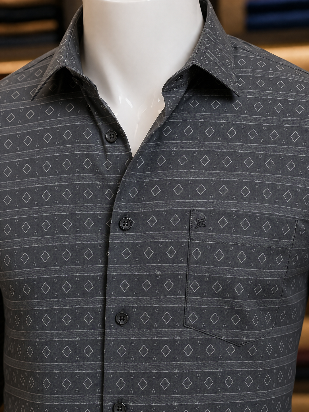 Charcoal Geometric Print Shirt view 2
