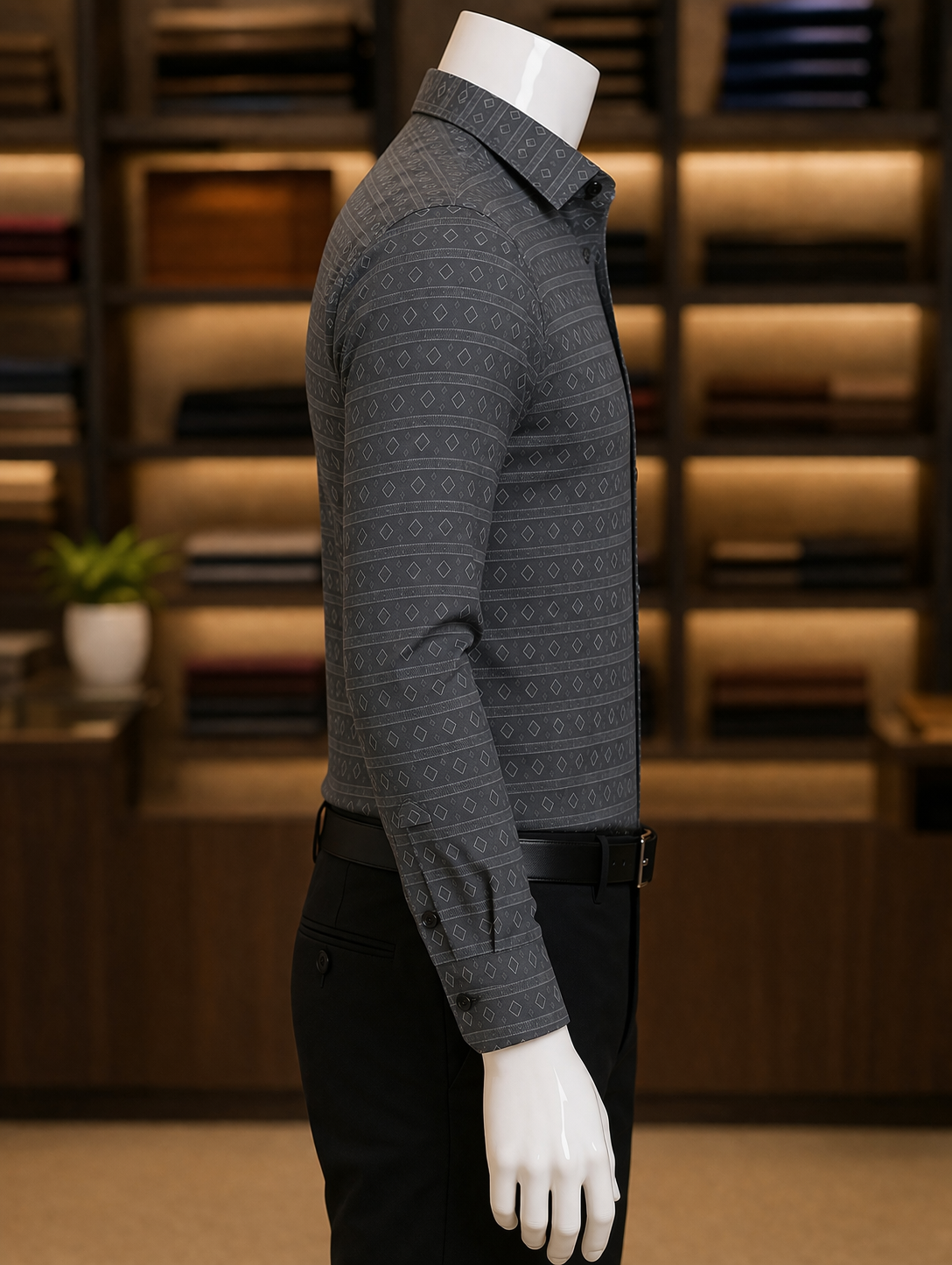 Charcoal Geometric Print Shirt view 3