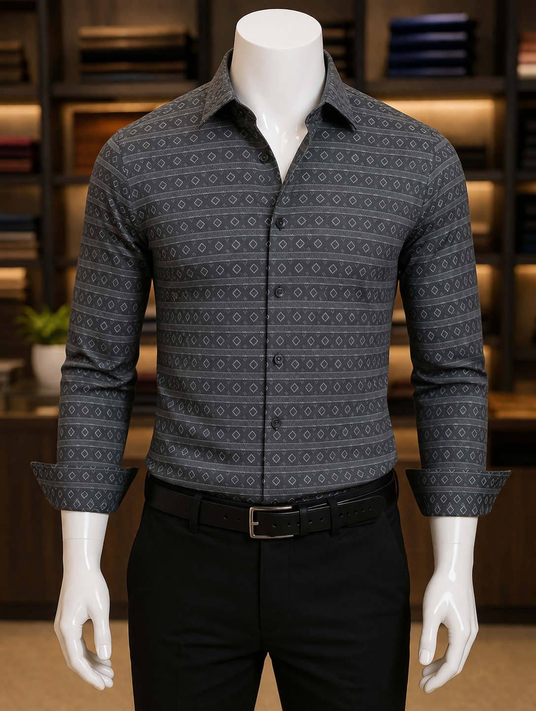 Charcoal Geometric Print Shirt view 5