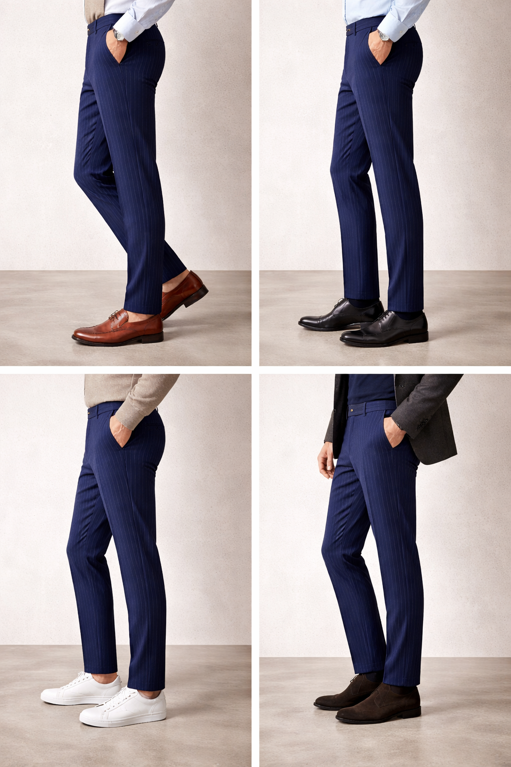 Navy Pinstripe Trousers view 3